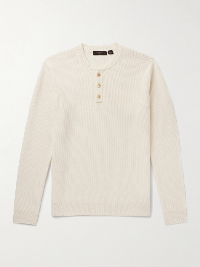 SLOWEAR Incotex Zanone Slim-Fit Ribbed Virgin Wool Henley Sweater