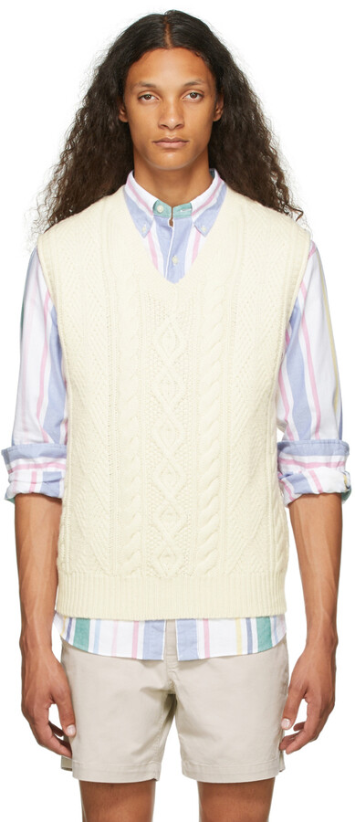 Polo Ralph Lauren Off-White Aran-Knit Wool Sweater Vest - ShopStyle