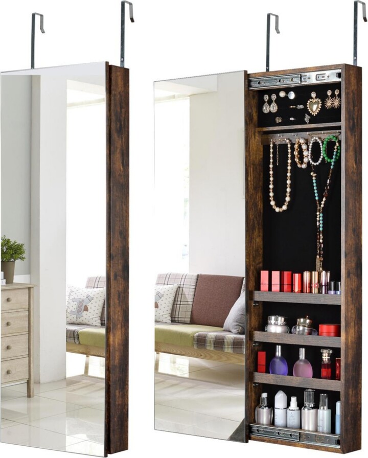 Simplie Fun Full Mirror Jewelry Storage with Slide Rail Can Be