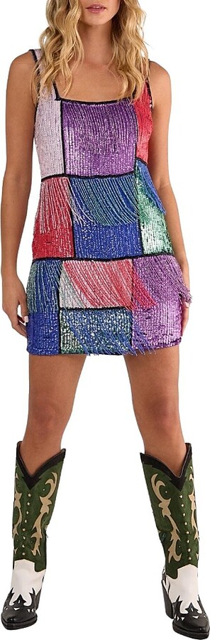 Nasty Gal Check Tassel Sequin Mini Dress