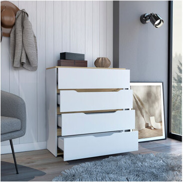 Latitude Run Dresser Oboe, Superior Top, Four Drawers, White / Light Oak Finish