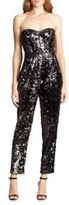 Thumbnail for your product : Milly Leather-Trim Sequined Bustier Jumpsuit