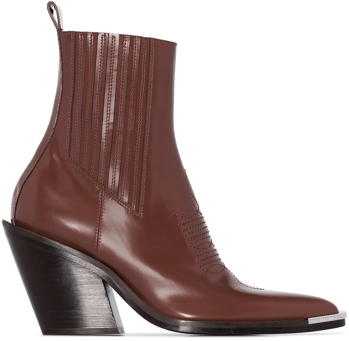 brown leather pointed toe booties