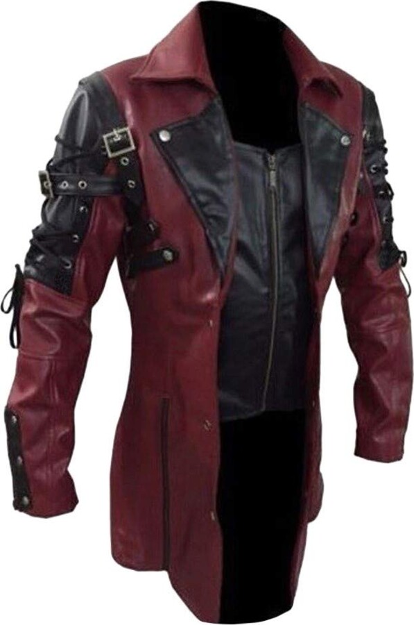 Kuokuo Men's Steampunk Gothic Jacket Goth Matrix Trench Coat
