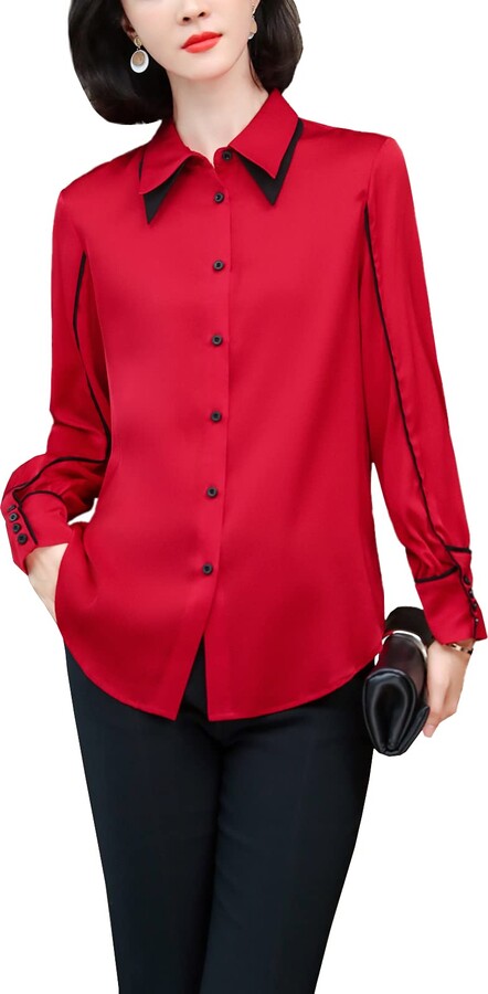 red silk blouse long sleeve