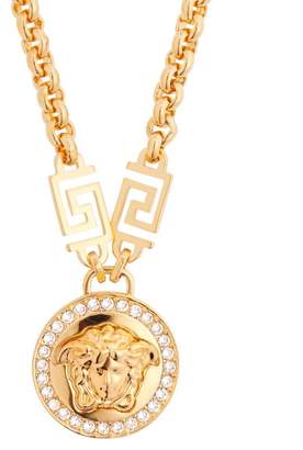 Versace Crystal Medusa-head Greca-chain Necklace - Womens - Gold