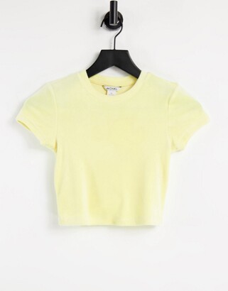 Monki Jemma velour t-shirt in yellow mix & match set