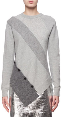Paneled Wool-Cashmere Asymmetric Sweater, Gray