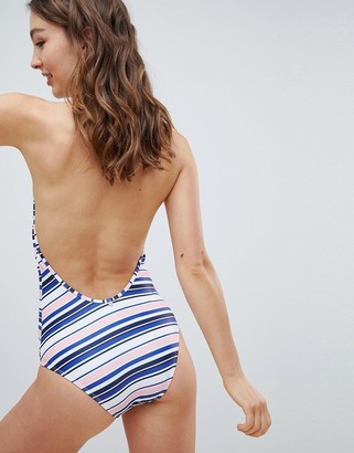 All About Eve Capri Exclusive lace up swimsuit in stripe