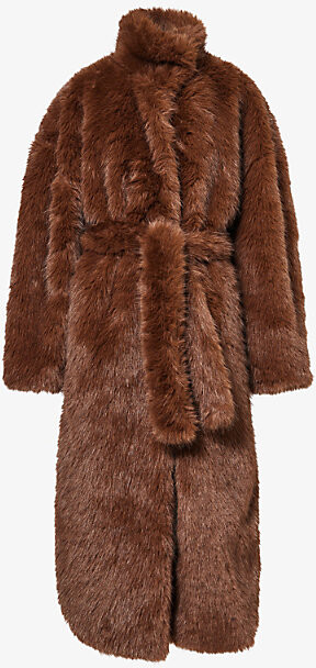 The Frankie Shop Womens 200-Brown Ravello Faux Fur Robe Coat Xs
