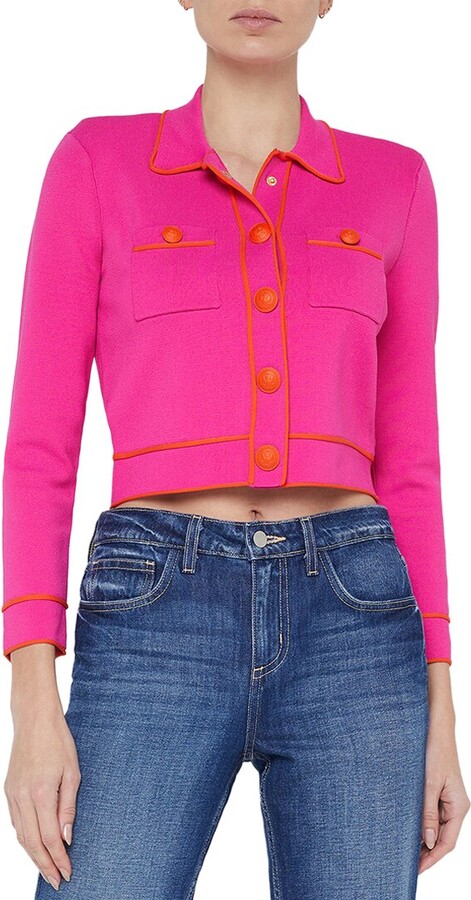 L'Agence Neo Contrast Trim Crop Cardigan
