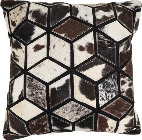 Saro Lifestyle SaroLifestyleDiamondPatchworkHair-OnLeatherPillowCover16\