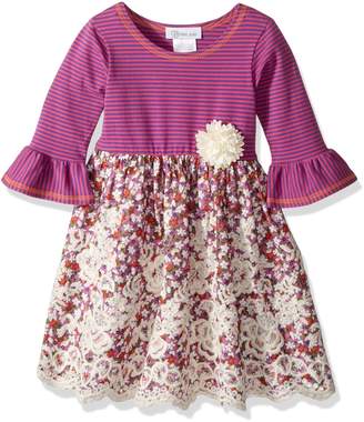 Bonnie Jean Little Girls' Knit to Floral Embroidered Scallop Dress