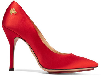Charlotte Olympia Bacall Embellished Satin Pumps - Red