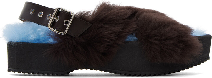 Dries Van Noten Blue & Black Furry Sandals