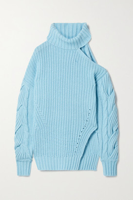 Jonathan Simkhai Aubrey Cold-shoulder Ribbed-knit Turtleneck Sweater - Light blue