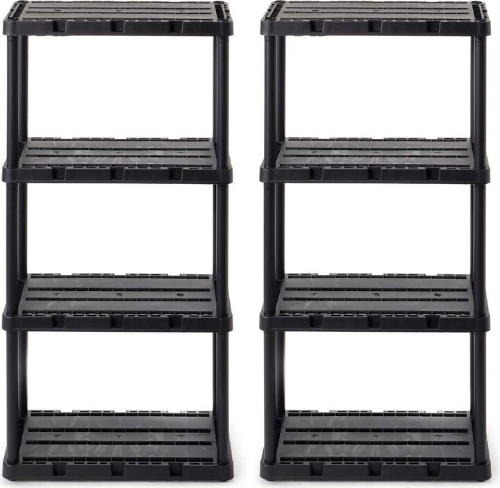 Gracious Living 4 Shelf Knect-A-Shelf Solid Light Duty Storage Unit, W 12 in. x H 48 in. x D 24 in., Resin Frame Material, Black 2 Pck