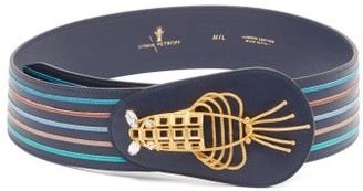 SONIA PETROFF Lobster Crystal-embellished Striped Leather Belt - Blue Multi