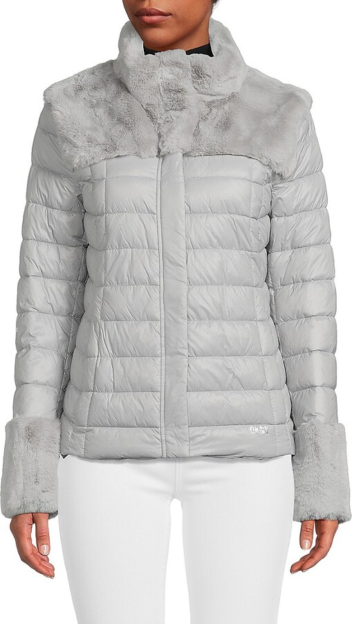 DKNY Faux Fur Trim Puffer Jacket - ShopStyle