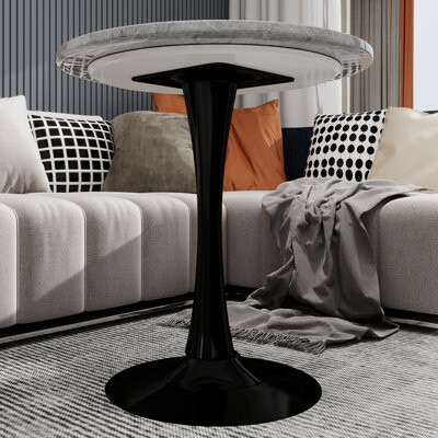 George Oliver Marble-Top Round Side Table With Tapered Pedestal Base, Ideal For Living Room, Modern Minimalist Design