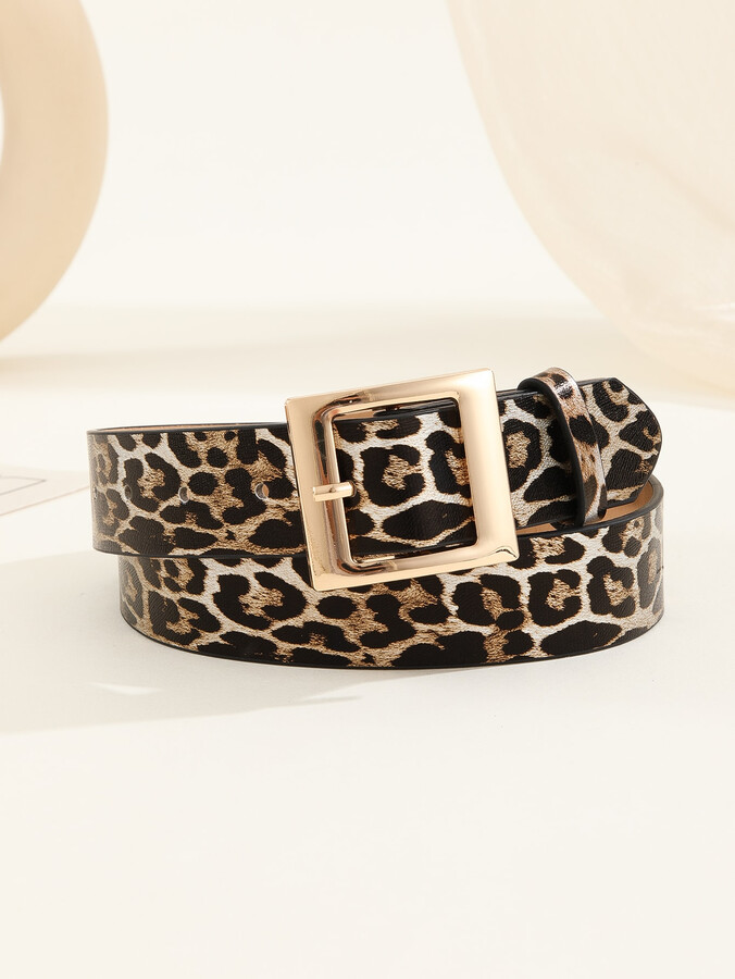 Shirley wind Vintage Chic Leopard Print Belt - Soft PU Leather, Classic Design, Adjustable Buckle, Casual Jeans Pants Accessory, Decorative G