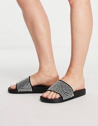 womens diamante sliders