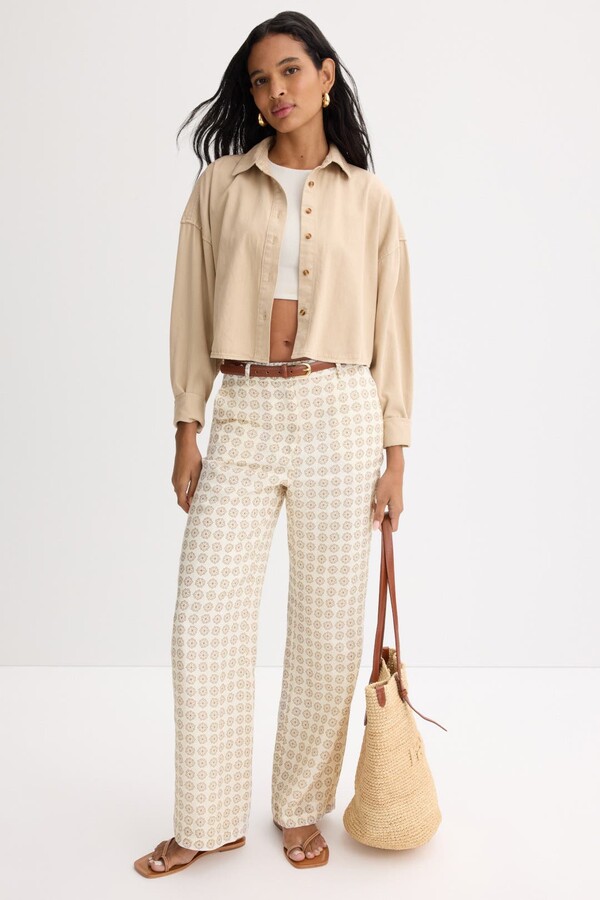 Ted Baker High Waisted Structured Pants Cream-brown-print