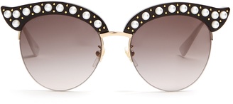 Gucci Cat-eye pearl-embellished metal sunglasses