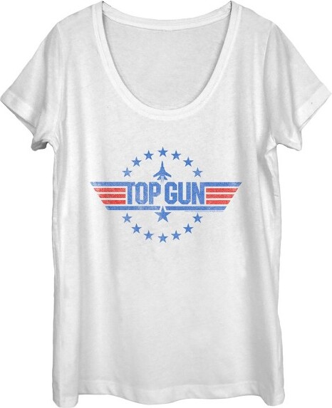 Top Gun Women'sTopGunCircleofStarsLogoScoopNeck-White-Medium