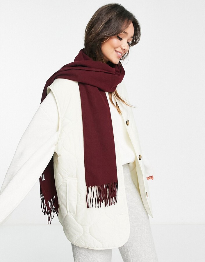 Topshop Supersoft Scarf with tab in Burgundy - BURGUNDY - ShopStyle Scarves  & Wraps