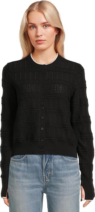 Madewell Solid Everleigh Stitch Cardigan Women's Sweater Black And Ivory Combo : 2XL (Women's 18), Cotton/Elastane/Polyamide