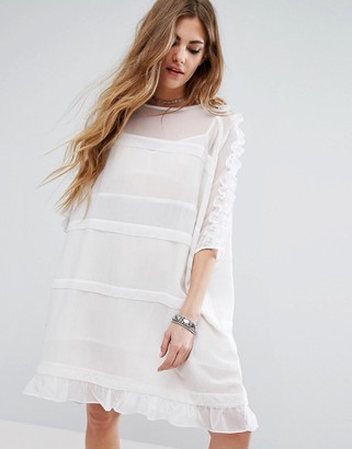 Religion Sheer T-Shirt Dress With Frill Sleeves And Hem