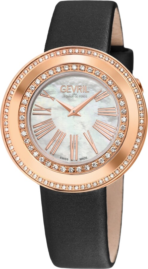 Gevril Women's Gandria Black Leather Watch 36mm