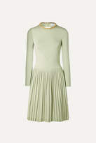 Thumbnail for your product : Burberry Chain-embellished Open-back Pleated Silk-blend And Jersey Dress - Light green