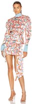 Thumbnail for your product : MARIANNA SENCHINA Buff Sleeve Mini Dress in Abstract,Blue,Orange,Neutral