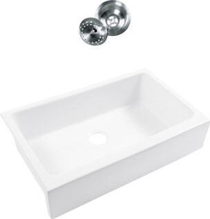 Sinkology Grace Crisp White Fireclay 34" Single Bowl Quick-Fit Undermount Farmhouse Kitchen Sink and Drain