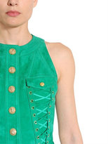 Thumbnail for your product : Balmain Sleeveless Suede Dress W/ Lace-Up Detail