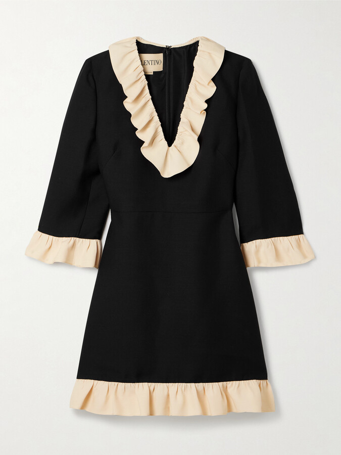 Valentino Garavani - Ruffled Wool And Silk-blend Crepe Mini Dress - Black