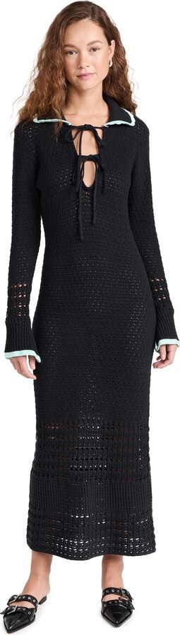 KITRI Delilah Black Mixed Crochet Knit Dress