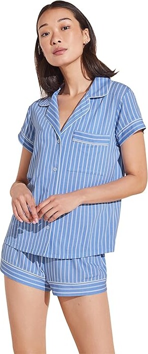 Eberjey Gisele Printed Shortie Pj Set Women's Pajama Sets Nordic Stripes Vista Blue/Ivory : XL, Spandex/Viscose
