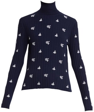 Chloé Embroidered Floral Ribbed Turtleneck Sweater