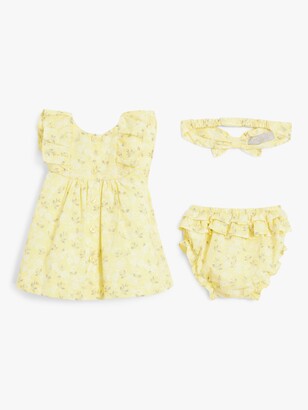 John Lewis & Partners Baby Heirloom Collection Floral Dress, Headband and Knicker Set, Yellow