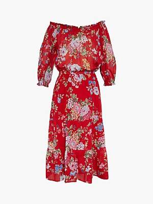 Gerard Darel Gait Floral Bardot Cotton Dress, Red/Multi