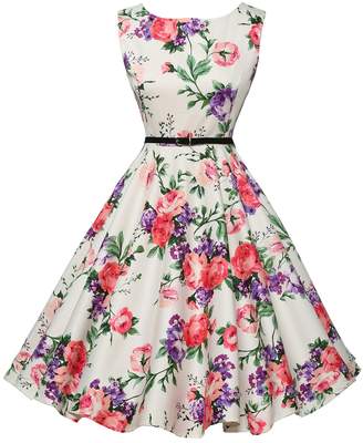 GRACE KARIN Womens Solid Color Retro Ball Gown Prom Dresses(S,Floral 54)