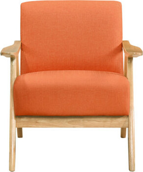 Modern Home Accent Chair: Orange Fabric Covered, Solid Rubberwood Frame, Natural Finish, 3.5" Arm Width Chair With Textured: Frame