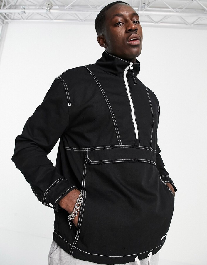 Bershka overhead jacket with contrast stitching in black ShopStyle