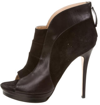 Jerome C. Rousseau Suede Peep-Toe Ankle Boots
