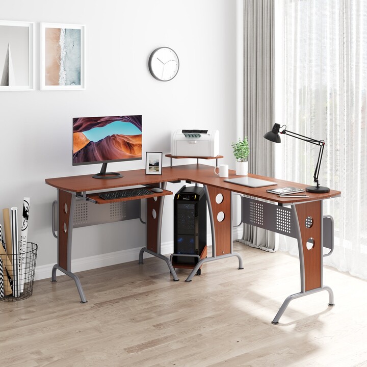 LShaped Corner Computer Office Desk Workstation with Elevated