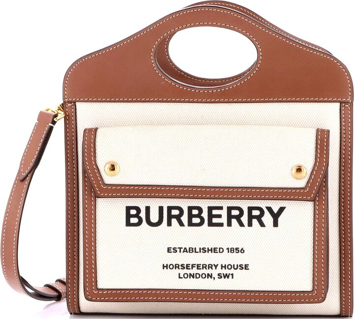 Burberry Logo Pocket Tote Canvas With Leather Mini (Authentic Pre-Loved)