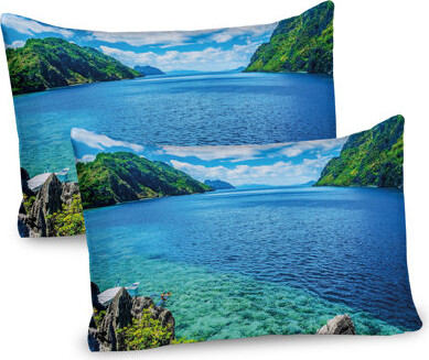 Ambesonne Nature Pillow Sham 2 Pack Scenic View of Palawan Blue Green White